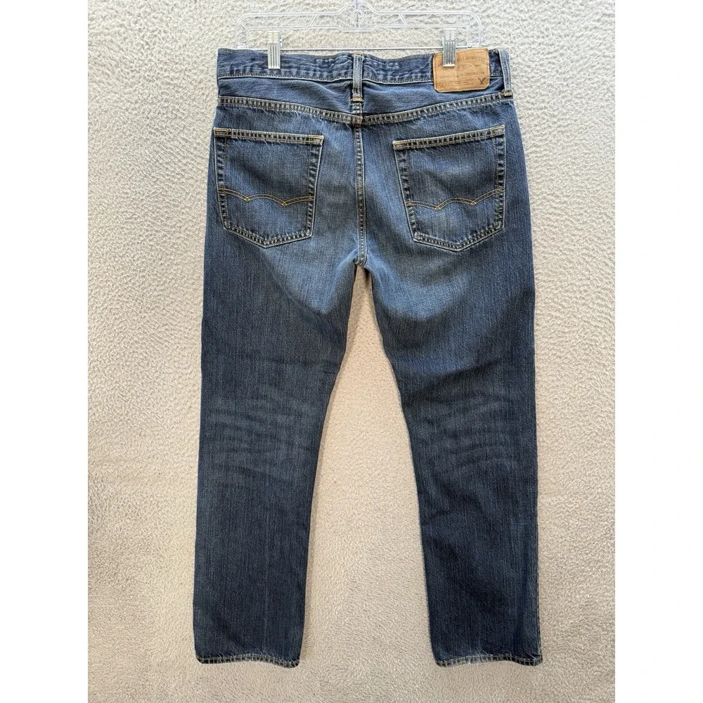American Eagle Jeans Mens 32x34 Blue Original Straight Distressed Denim Preppy *